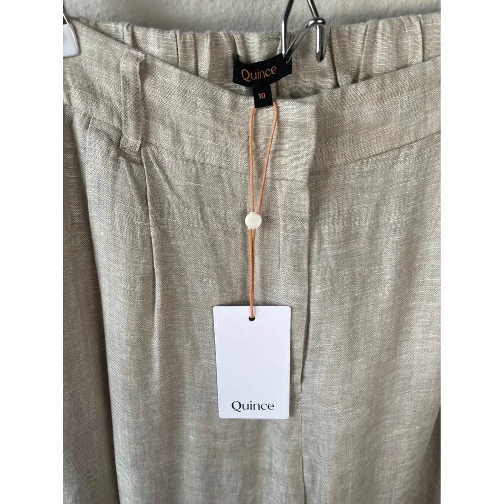 Quince 100% European Linen Pleated Trouser Capsule Flax Beige Pants NWT Size 10